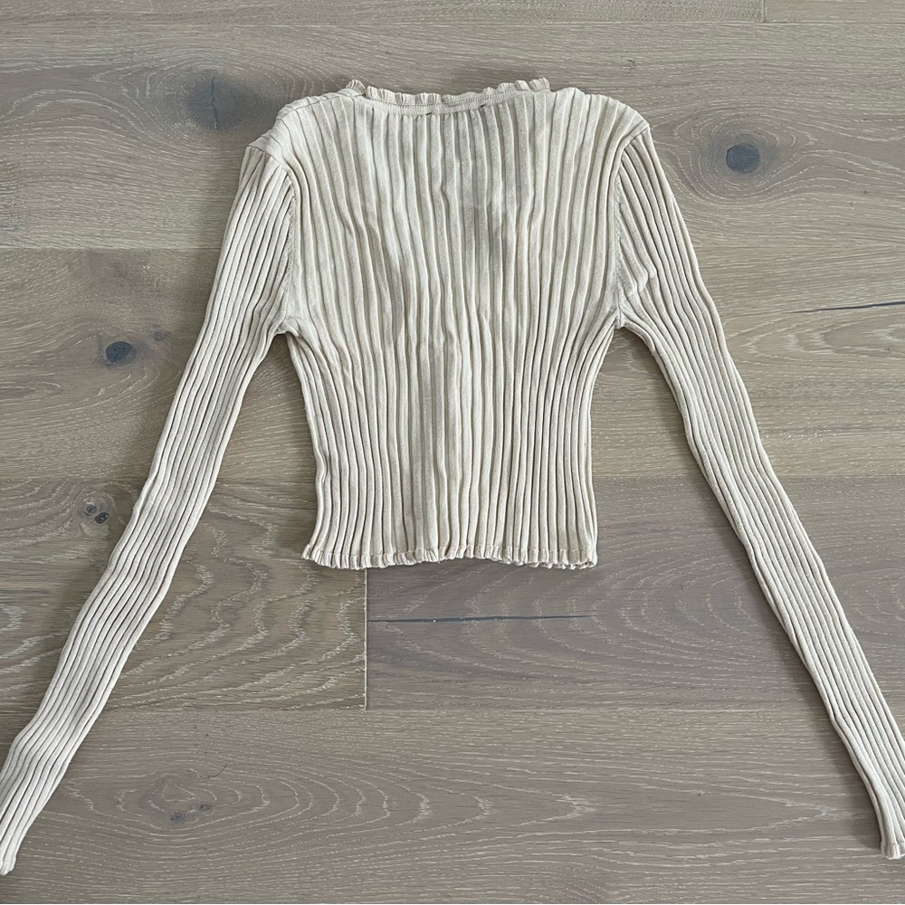 Cream Ribbed Long Sleeve Top - Picture 2 of 3
